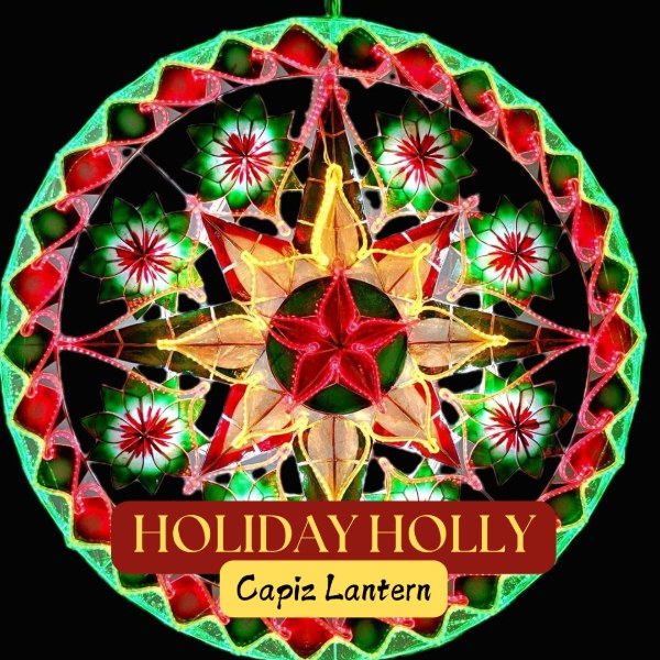 [PH-0183] Parol Tala Holiday Holly Capiz Lantern - 220v (20 inches / 51cm)
